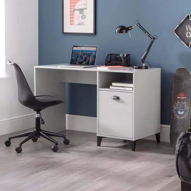 Julian Bowen Lakers Grey Industrial Style Writing Desk with Shelf and Cupboard