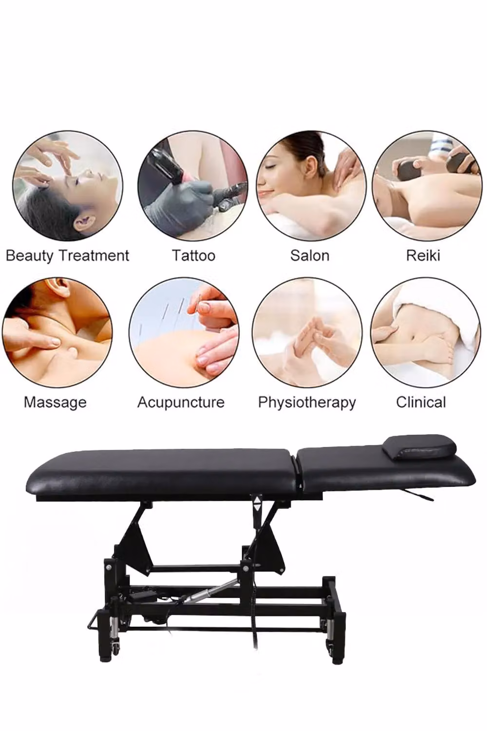SHEONLY Electric Adjustable Reclining Tattoo Chair, Portable Black Salon Spa Bed – 6
