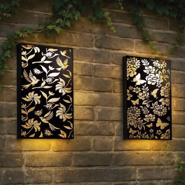 Betley Butterfly Black Metal Solar Wall Panel Garden Light with Warm White Glow