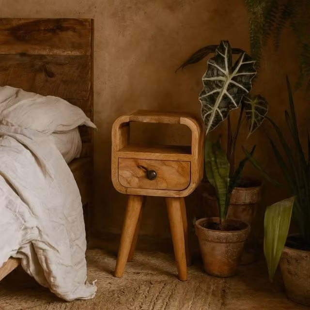 Wyld Haus Cagliari Small Mango Wood Bedside Table in Brown with Drawer and Shelf, W/D/H: 40 x 20 x 40 cm