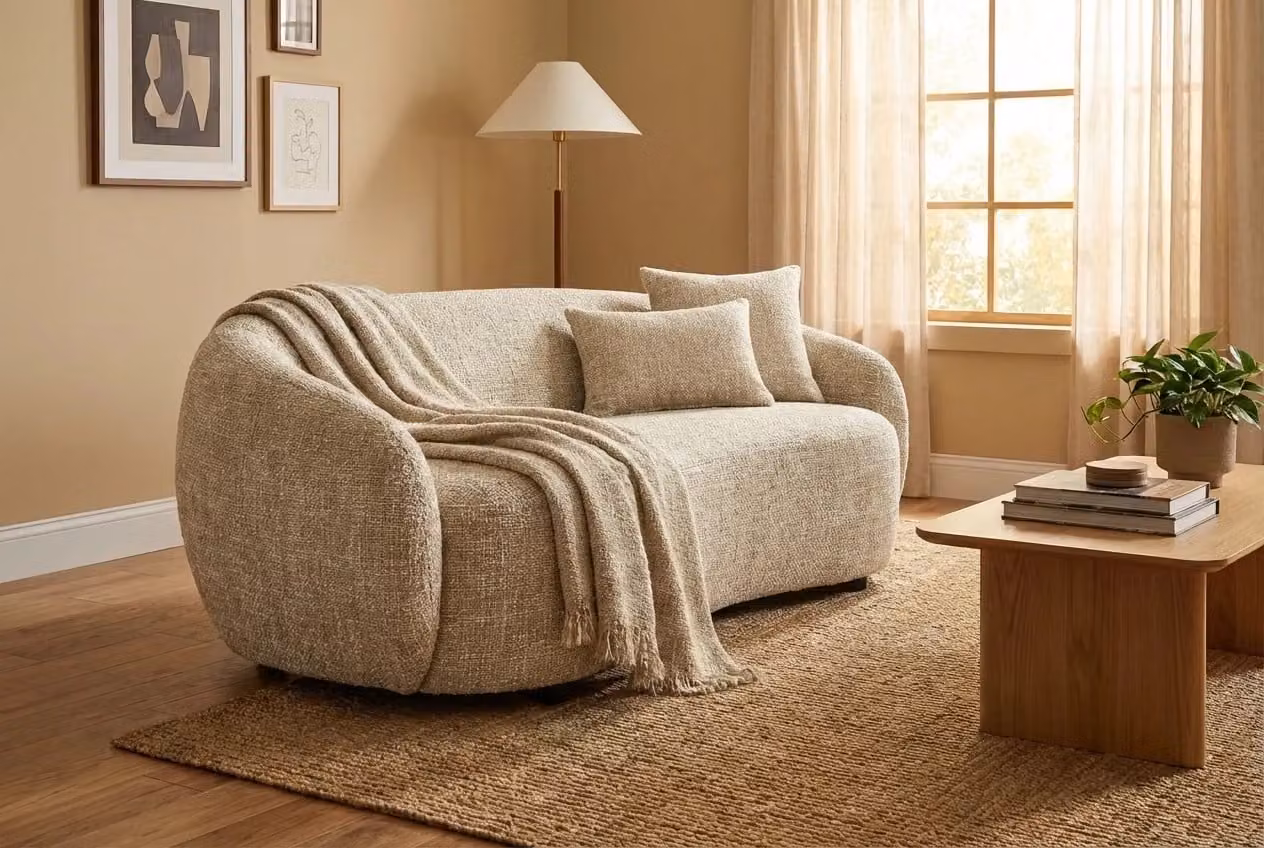 Araco Atelier Willow 3 Seater Upholstered Wicker Sofa in Beige