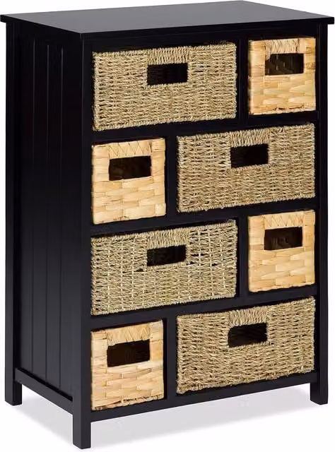 Tetbury Black Freestanding Storage Unit with 8 Rattan Baskets