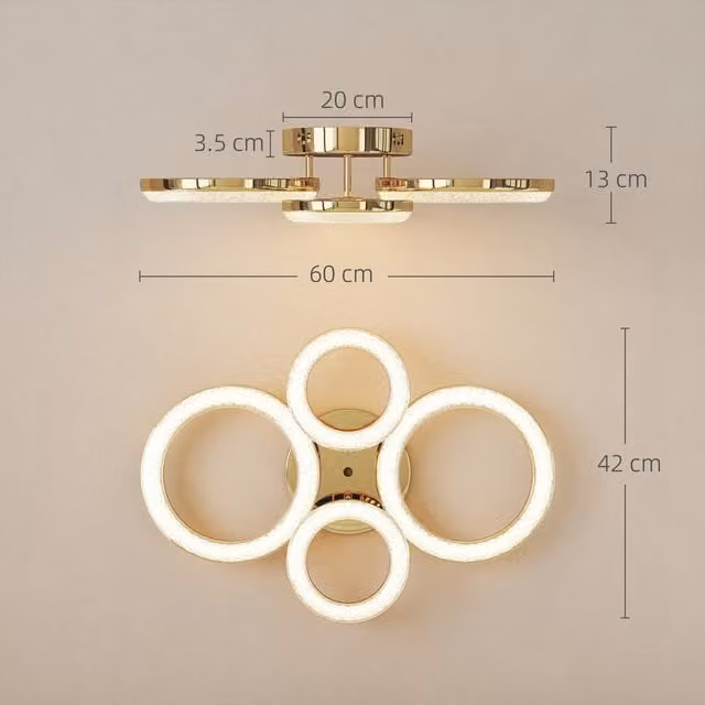 HOMCOM Modern 4-Ring LED Ceiling Light in Gold/Brass