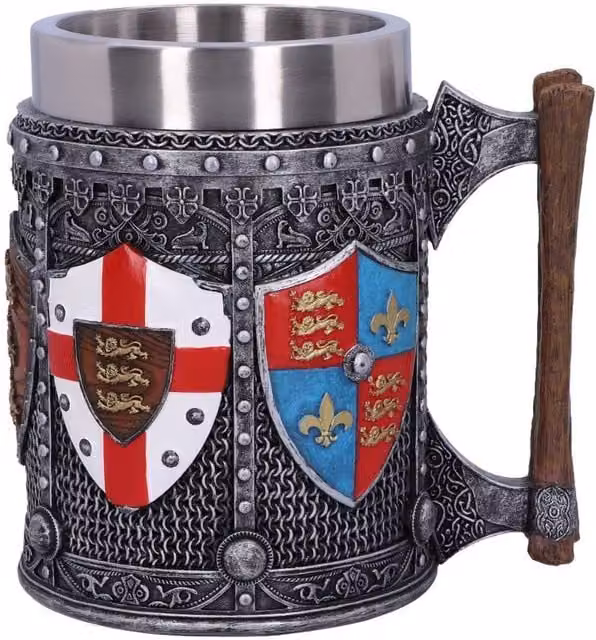 Nemesis Now English Shield and Sigil Tankard Mug in Silver and Multicolour, Height: 13.5 cm