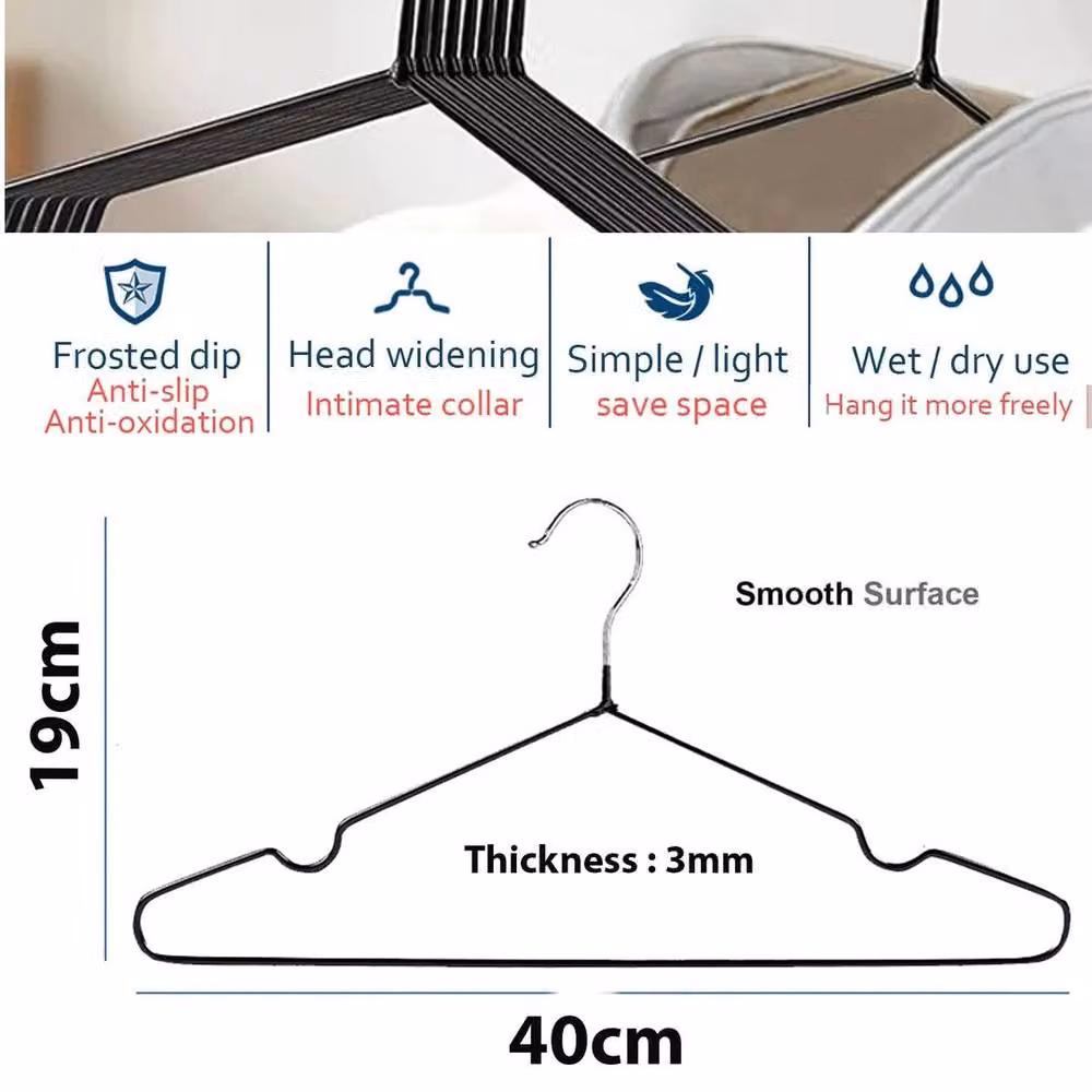 FLAVORA Metal Coat and Trouser Hangers with Bar in Black, W: 100 cm, H: 60 cm, D: 19 cm – 2