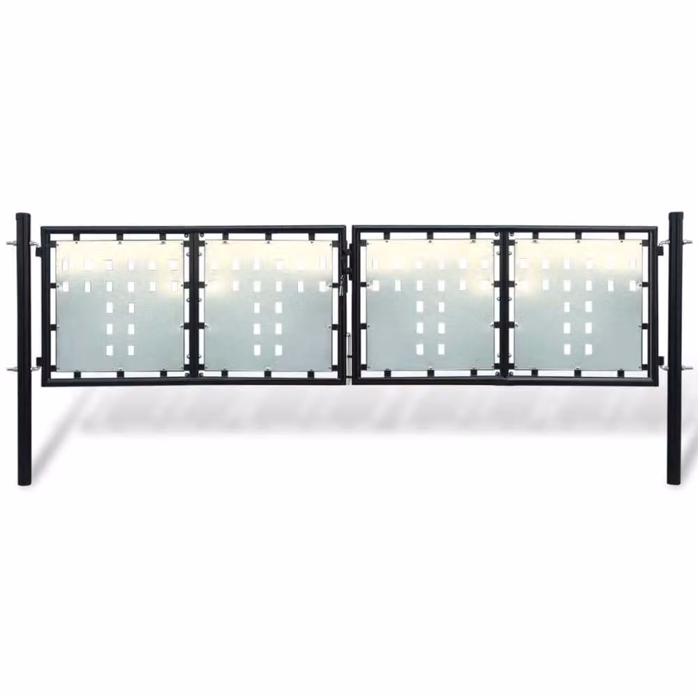 Berkfield Home Black Decorative Steel Double Swing Fence Gate W: 300 cm, H: 125 cm