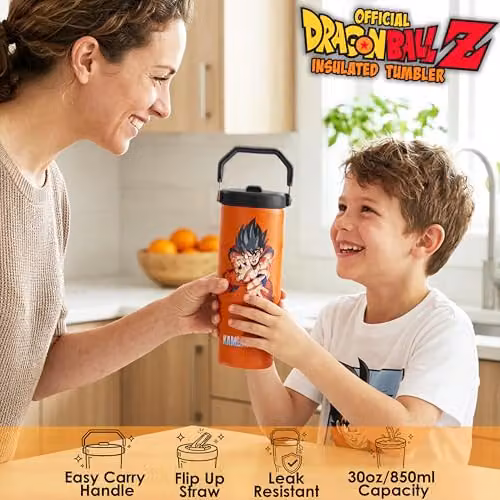 Get Trend Dragon Ball Z Insulated Stainless Steel Tumbler with Straw and Handle, Orange, 850ml – 2