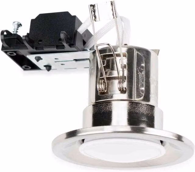 MiniSun Pack of 20 Fire Rated Brushed Chrome GU10 Recessed Ceiling Downlights with 6500K Cool White Bulbs – 1