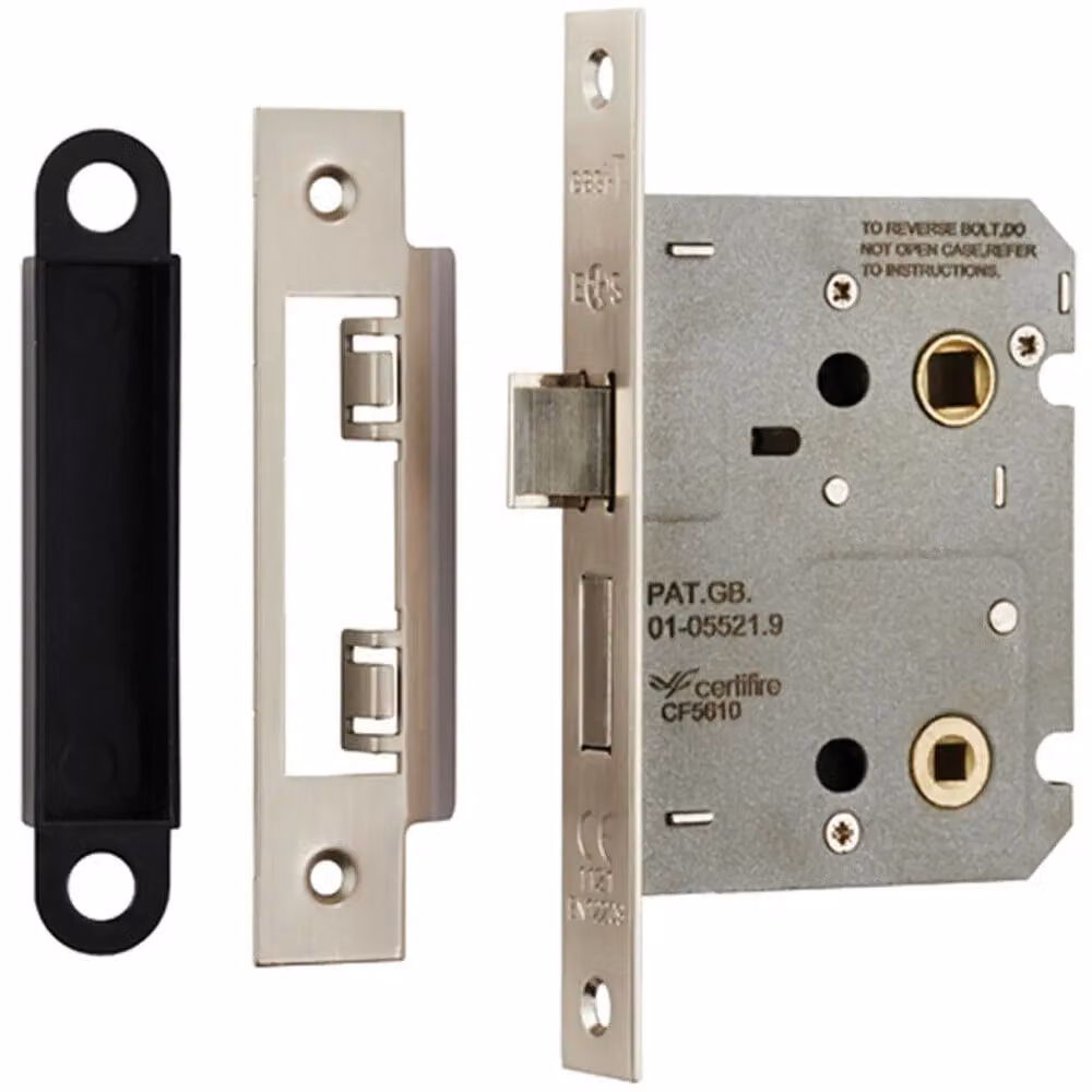Loops Door Handle and Bathroom Lock Pack in Brushed Satin Steel Silver – 3