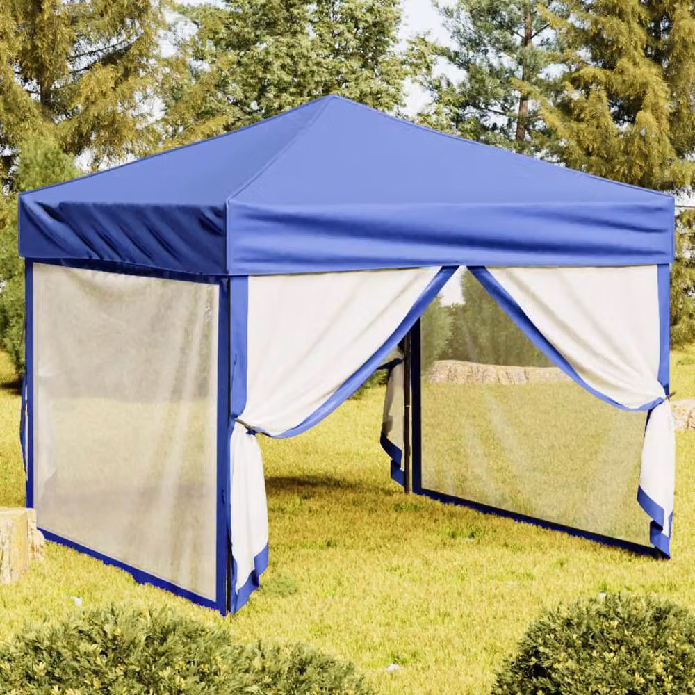 Berkfield Home Sturdy Folding Party Tent with Sidewalls, Blue, W: 3 m, D: 3 m, H: 2.45 m – 2