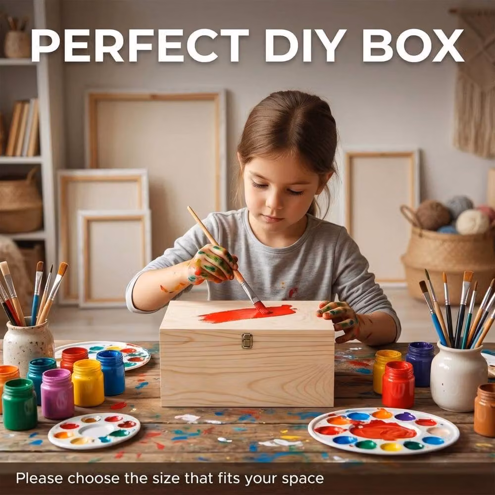 FLAVORA Extra Large Solid Wood Storage Box with Lid in Natural Brown and Sand, W: 50 cm – 3
