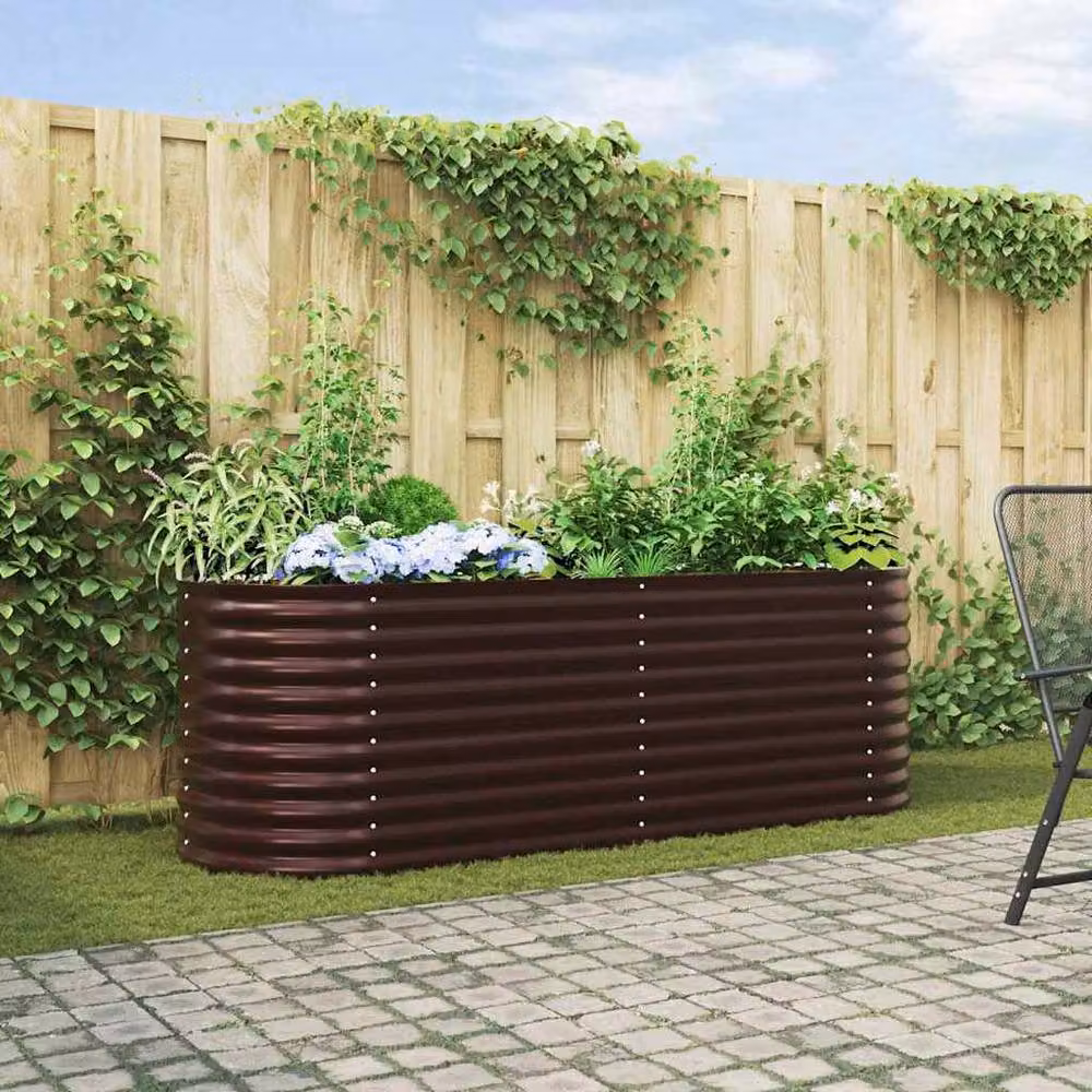 Berkfield Home Garden Brown Galvanised Steel Raised Bed W/D/H: 240 x 80 x 81 cm – 2