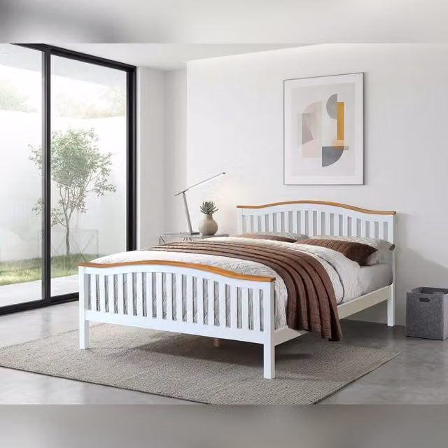 Comfy Living Ltd Solid Pine Curved Bed Frame in White, Double Size 140 x 200 cm – 1