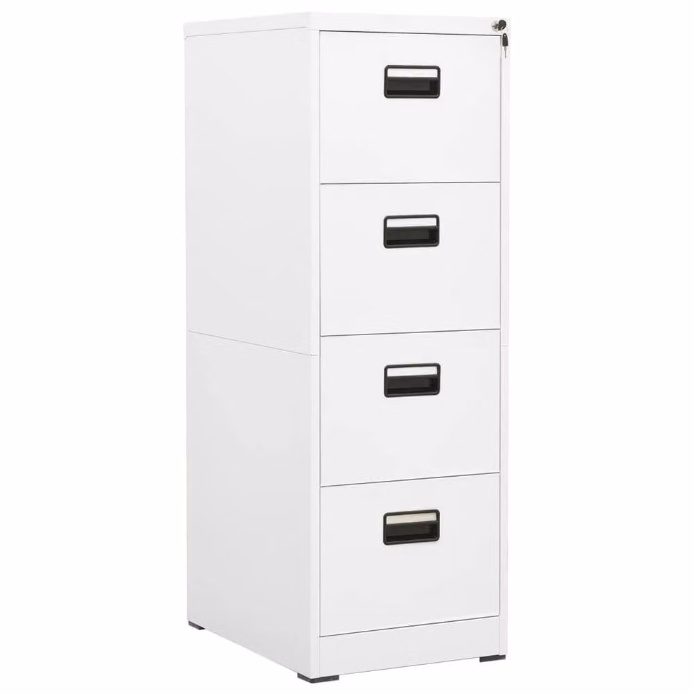 Berkfield Home Modern White Steel Filing Cabinet W: 46 cm, D: 62 cm, H: 133 cm