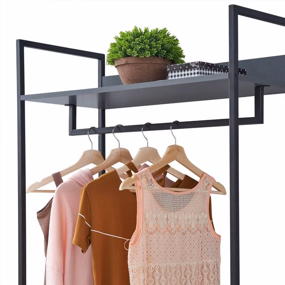 Timber Art Design Zahra Open Wardrobe with Four Shelves in Dark Grey, Width: 83.8 cm – 3