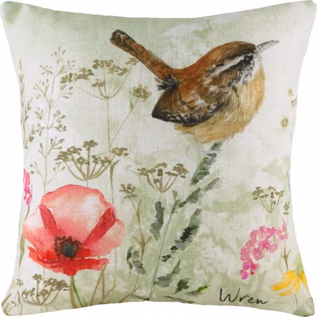 Make it a Home Spring Birds Wren Multicolour Square Cushion with Feather Filling