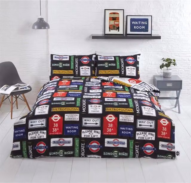 Rapport Reversible Graphic Retro Duvet Cover Set, Black and White, 140 x 200 cm