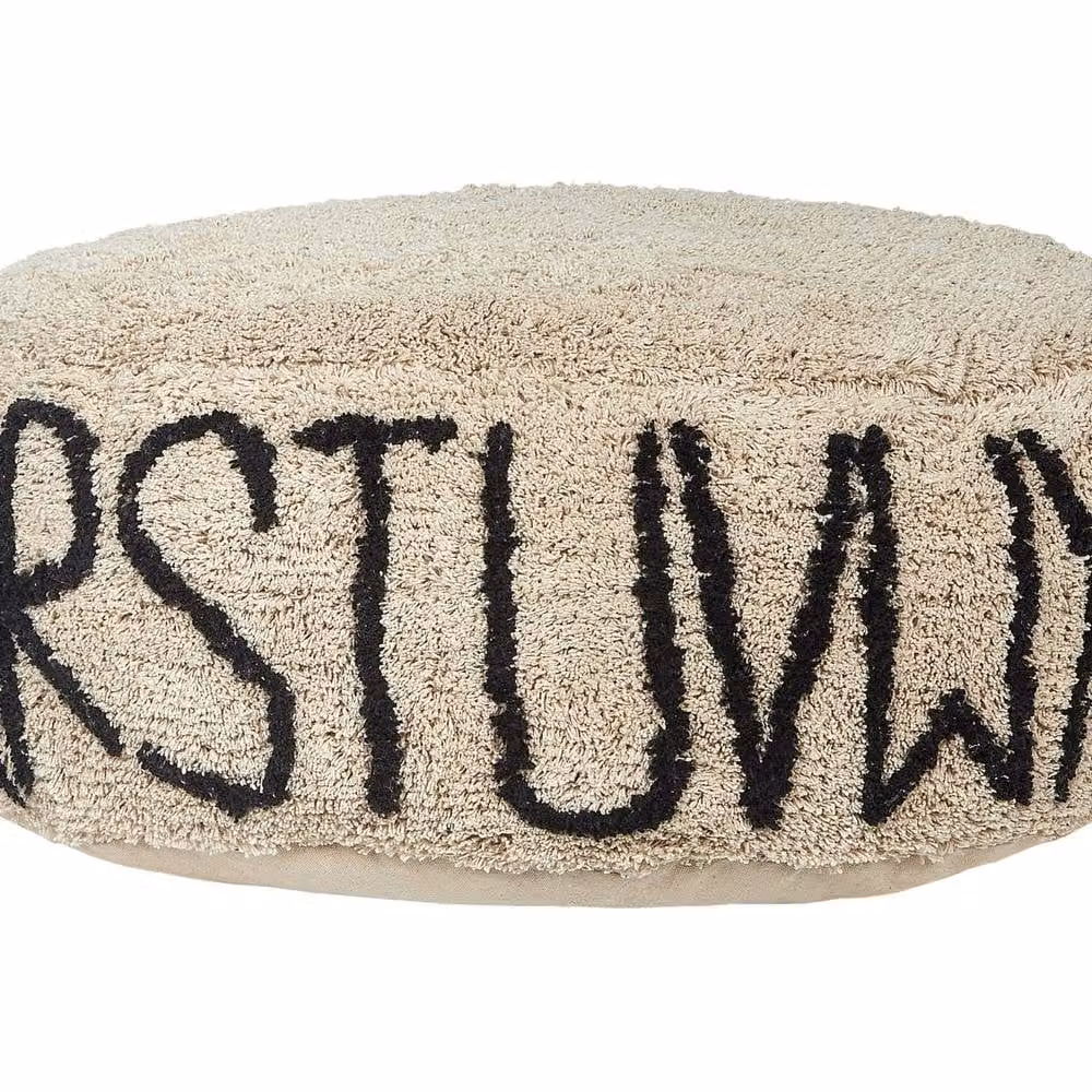 Wyld and Coco Alphabet Round Floor Cushion in Beige Cotton, W/D/H: 60 x 60 x 60 cm – 2