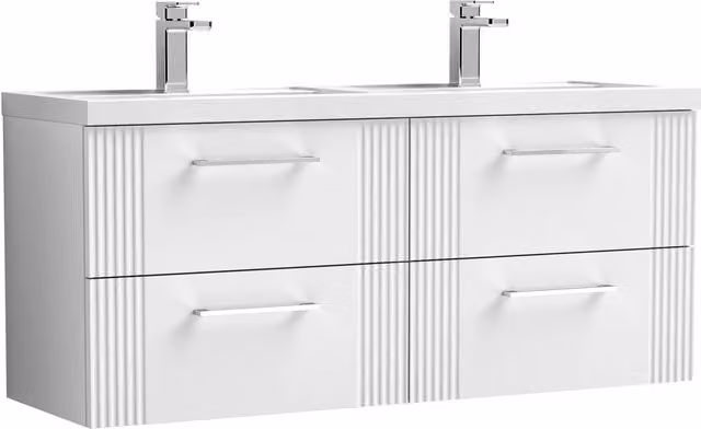 Balterley Wall Hung 4 Drawer Vanity Unit with 2 Polymarble Basins, Satin White, Width: 120 cm
