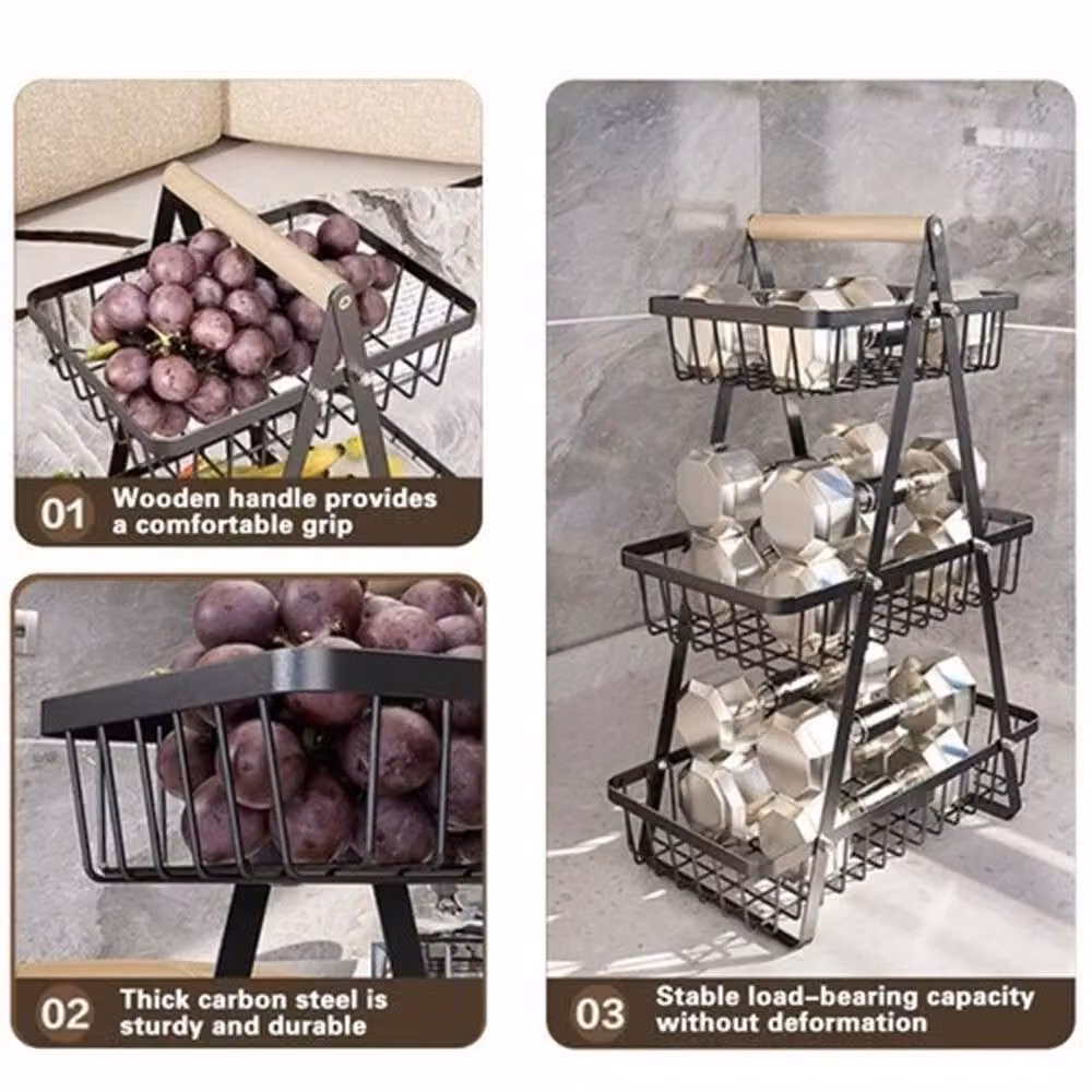 Pawnora 3 Tier Metal Fruit Storage Basket in Black – 4