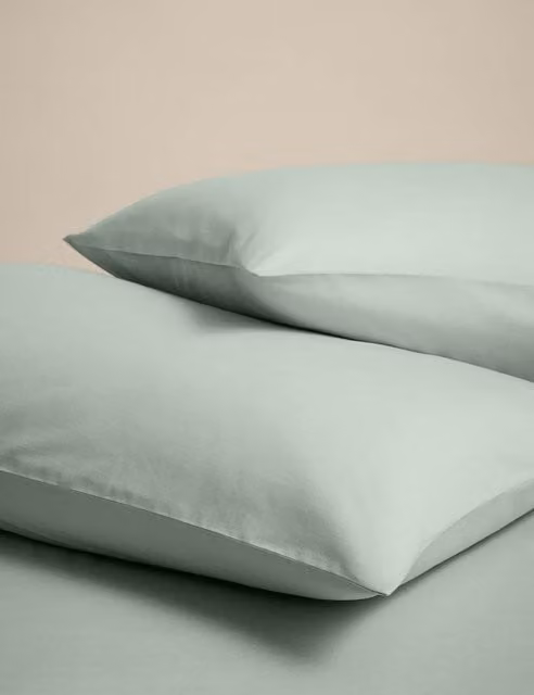 M&S 2 Pack Breathable Cotton Rich Pillowcases in Sage Green