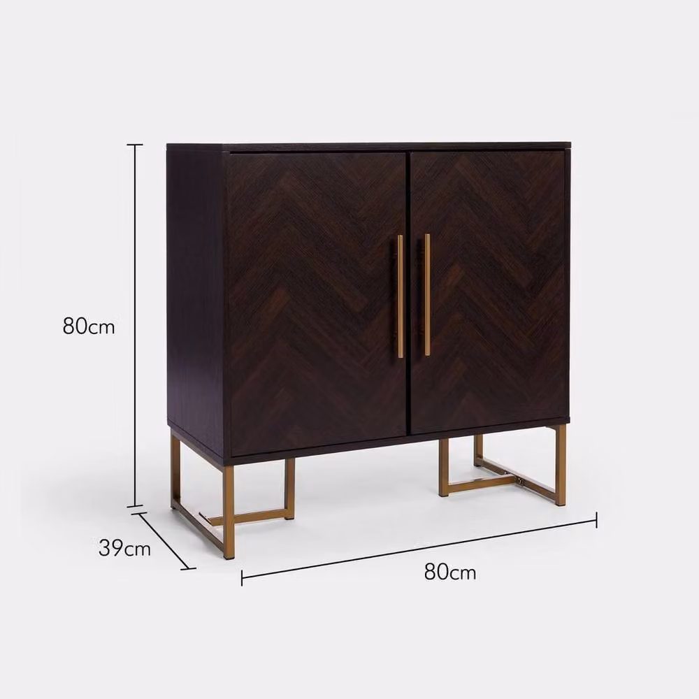 NESTLUNE Brown Wood Parquet Sideboard with 2 Doors, W: 100 cm, D: 15 cm – 2