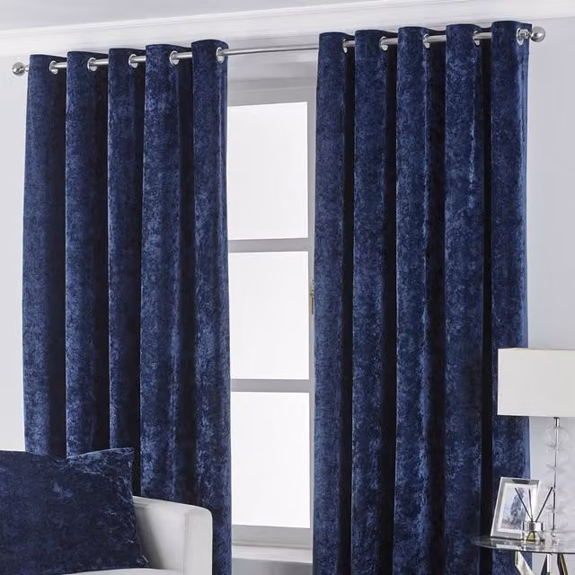 Make It A Home Verona Navy Blue Crushed Velvet Thermal Insulating Eyelet Curtains, Width: 137 cm, Height: 229 cm