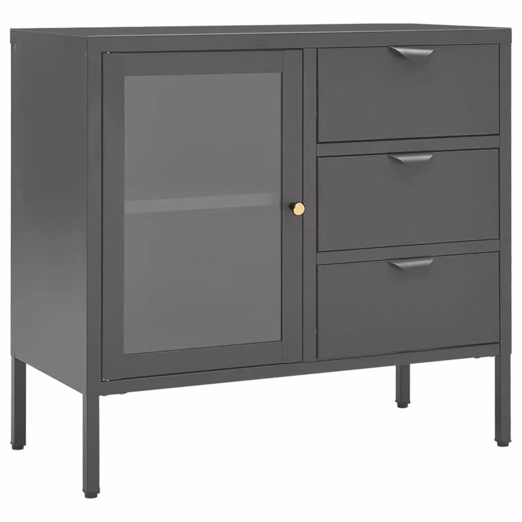 Berkfield Home Anthracite Sideboard in Black with Steel and Tempered Glass, W/D/H: 75 x 35 x 70 cm – 2