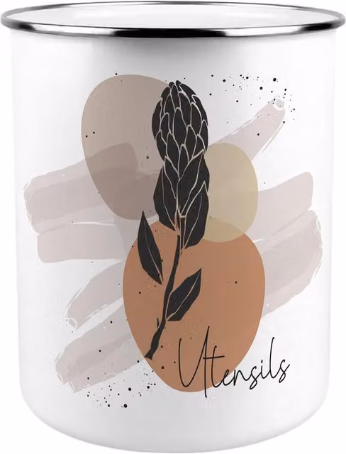 Purely Home Proteas Kitchen Utensil Holder in Brown and White Metal