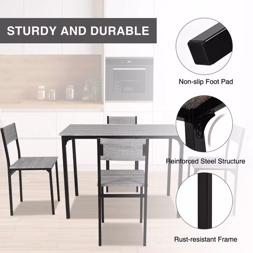 Kelvenix 5 Piece Dining Set with Rectangular Table and 4 Chairs in Grey – 2