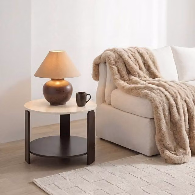 OHS Two-Layer Round Side End Table in Brown and Multicolour Engineered Wood – 1
