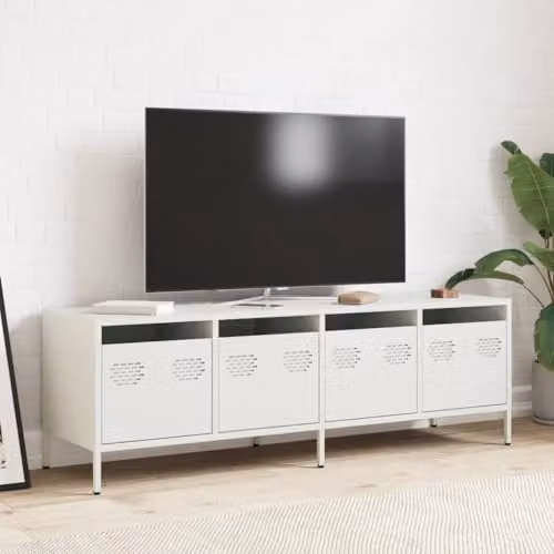 vidaXL Industrial White Steel TV Cabinet Stand with 4 Drawers and Adjustable Feet – 2