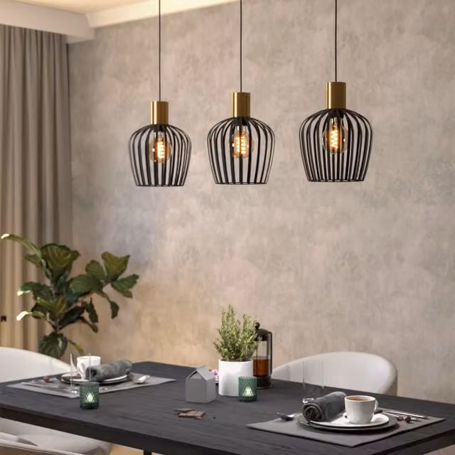 Eglo Empoli 3 Pendant Light in Black and Gold/Brass