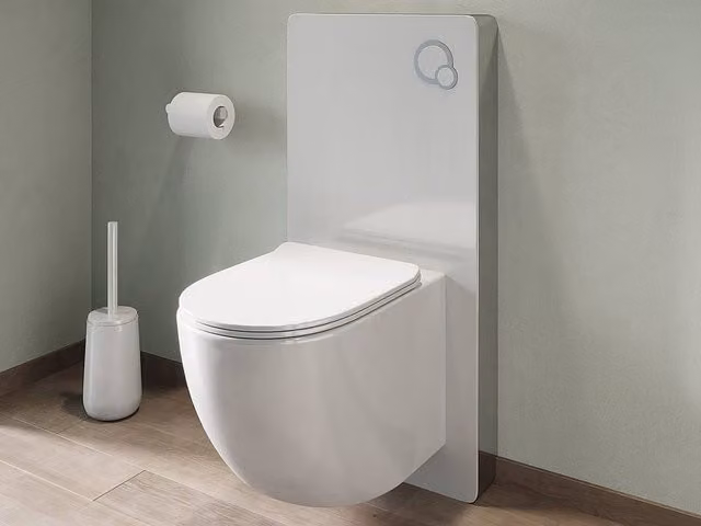Vente-unique Wall-Mounted Ceramic Toilet Pack with Decorative Support Frame in White High-Gloss Finish – 1