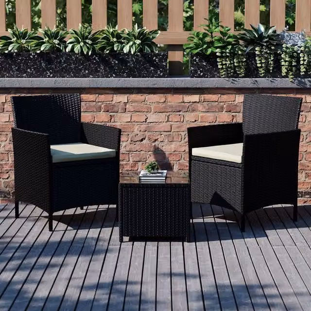 Vida Designs Bali 2 Seater Square Rattan Table in Black, W/D/H: 45 x 40 x 40 cm