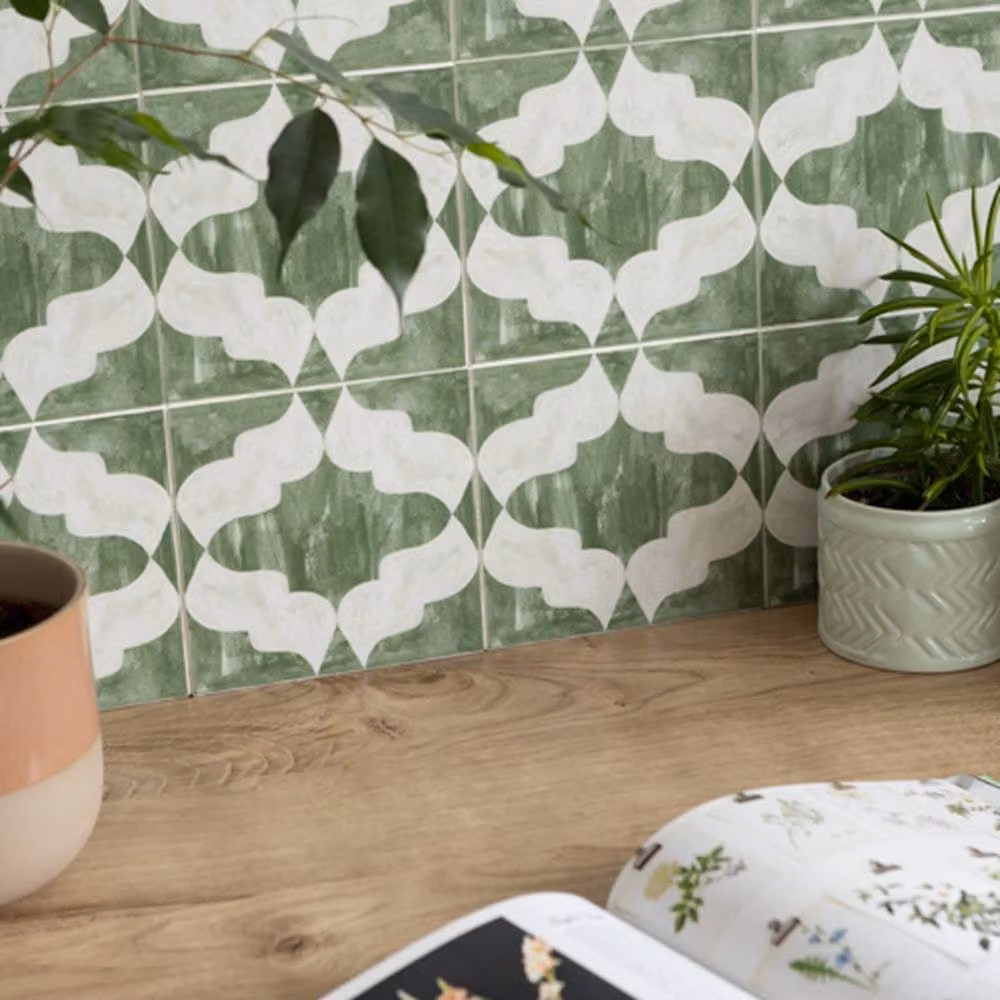 Quadrostyle Arabesque Jade Green Moroccan Geometric Wall and Floor Tile Vinyl Stickers, Pack of 4, W/D/H: 30 x 30 x 0.3 cm – 4