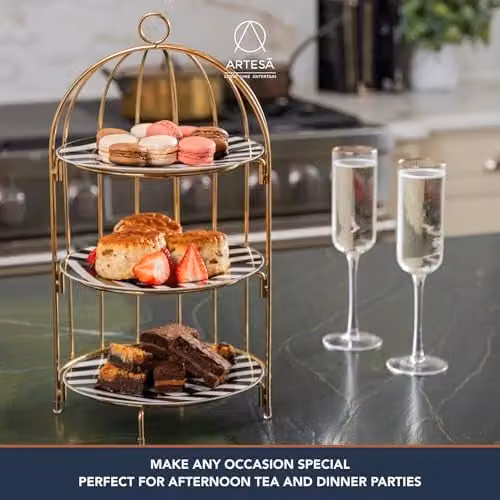 Artesa 3 Tier Afternoon Tea Bird Cage Cake Stand in Gold Brass – 2