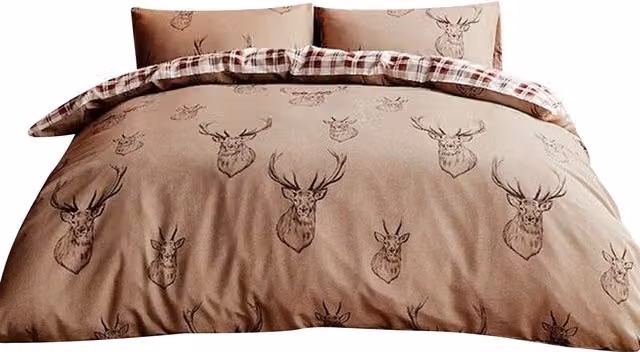 Catherine Lansfield Stag Reversible Duvet Cover and Pillowcase Set in Beige, W: 180 cm, H: 200 cm
