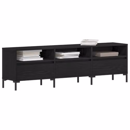 vidaXL Modern Black TV Cabinet in Black Oak and Metal, W/D/H: 150 x 30 x 44.5 cm