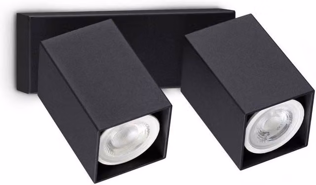 Netlighting Dynamite Square Twin Ceiling Spotlight in Black with 2x GU10 Adjustable Metal Lamps