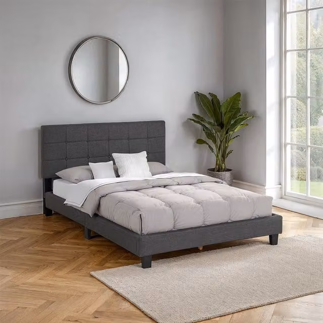Seconique Arran Double Bed in Grey Upholstered Fabric, W/D/H: 135 x 190 cm