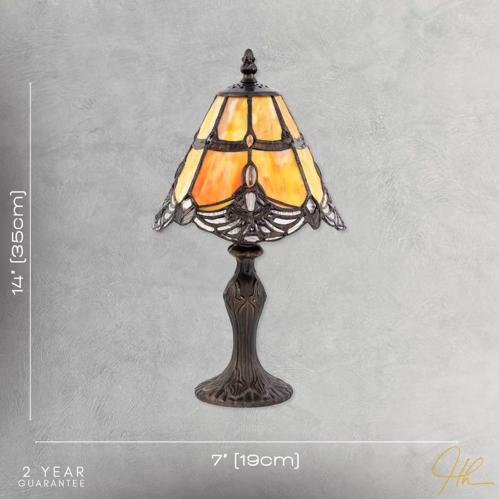 Happy Homewares Quirky and Petite Orange Stained Glass Tiffany Table Lamp with Bronze Base – 4