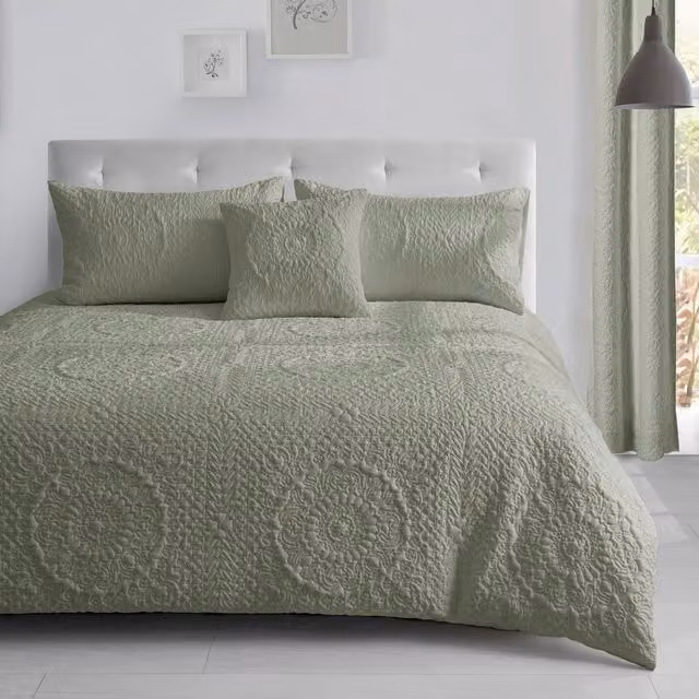 Velosso Green Floral Duvet Cover and Pillowcase Set, W: 180 cm, L: 200 cm