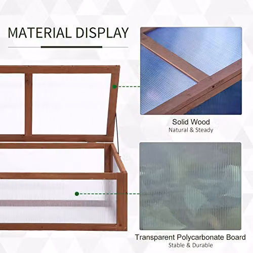 Outsunny Brown Wooden Cold Frame Greenhouse with Transparent Polycarbonate for Plants W/D/H: 100 x 65 x 40 cm – 4