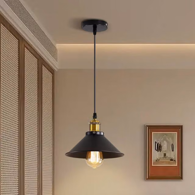 Pheashine Industrial Style Retro Metal Pendant Light in Black and Gold/Brass with E27 Socket – 1