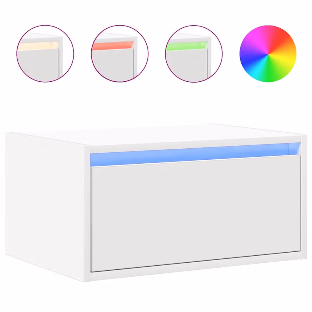 Berkfield Home Wall-mounted Bedside Cabinet with Integrated LED Lights in White Glossy Finish – 1