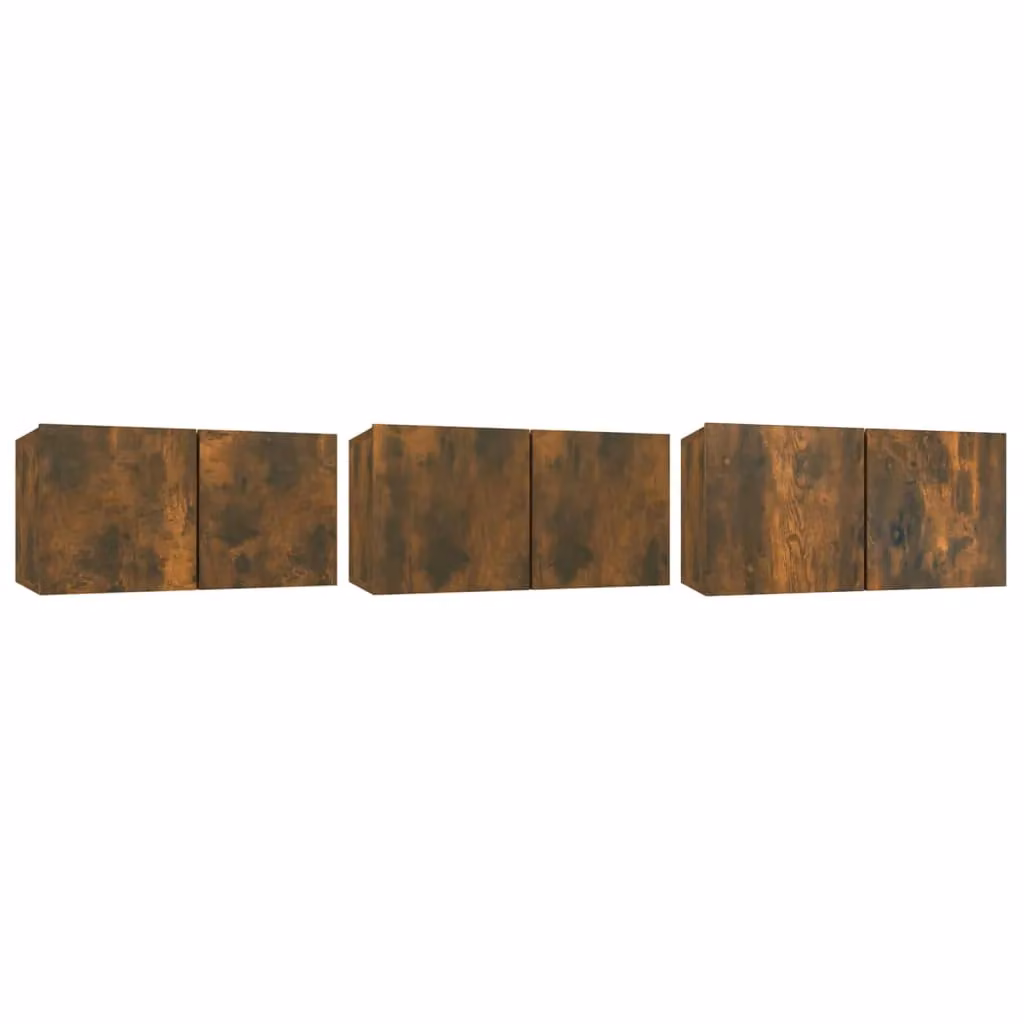 Berkfield Home Set of 3 Hanging TV Cabinets in Smoked Oak Brown, W/D/H: 60 x 30 x 30 cm – 2