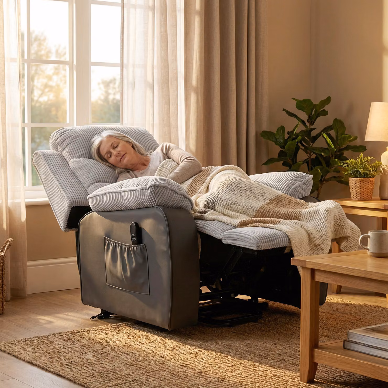 HOMCOM Power Lift Recliner Chair for Seniors in Light Grey Corduroy with USB Port and Side Pockets – 6