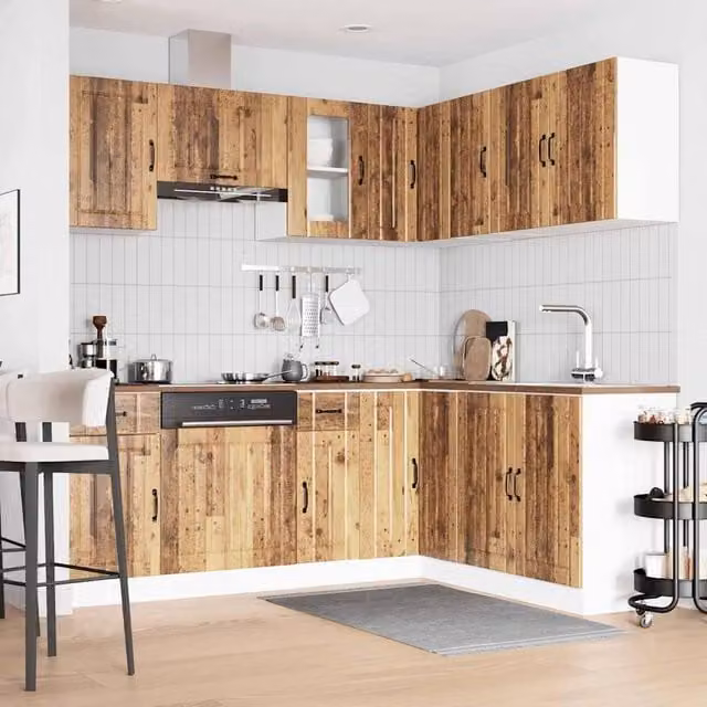 Berkfield Home Elegant Kalmar 11 Piece Kitchen Cabinet Set in Brown Old Wood Engineered Wood