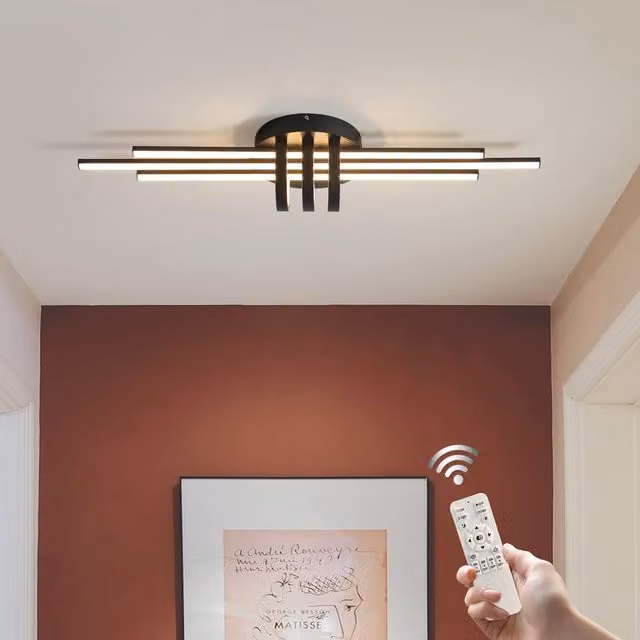 Garwarm Modern LED Ring Ceiling Light, Black, 40W, Dimmable with Remote Control – 1